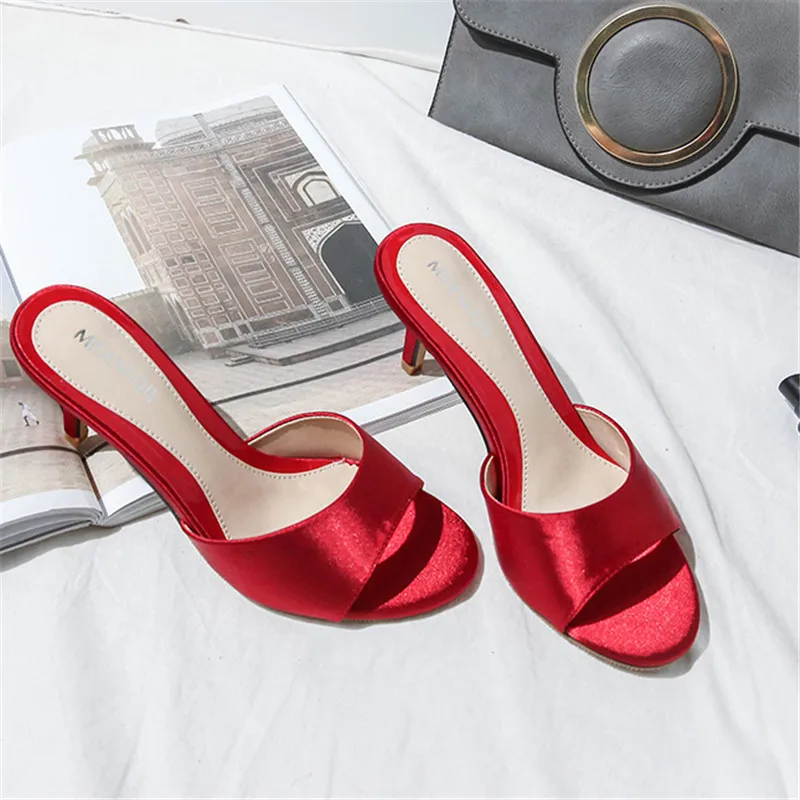 Summer Peep Toe Women Slippers Fashion 4.56.58.5cm High-Heeled Flip Flops Women Shoes Big Size 34-43 High Heels Slides Sandals (12)