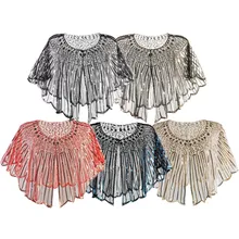 Женские шарфы, Женский Осенний длинный шарф, Женская шаль 1920 s, украшенная бисером и блестками, вечерняя накидка, болеро, накидка, Женская шаль