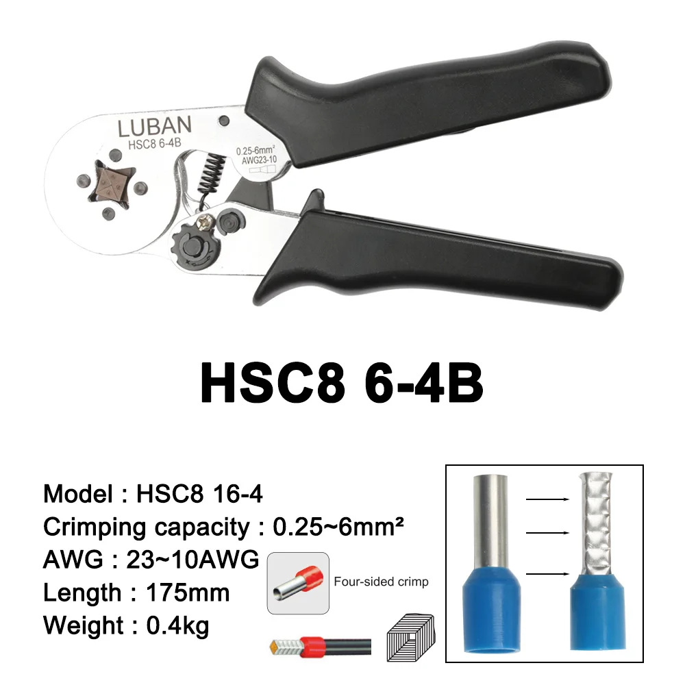 6-4B HSC8 6-4A мини-тип саморегулируемая опрессовки плоскогубцы 0.25-6mm2 терминалы обжимной инструмент многофункциональный инструмент Hands плоскогубцы Любань HSC8 6-4 - Цвет: 6-4B