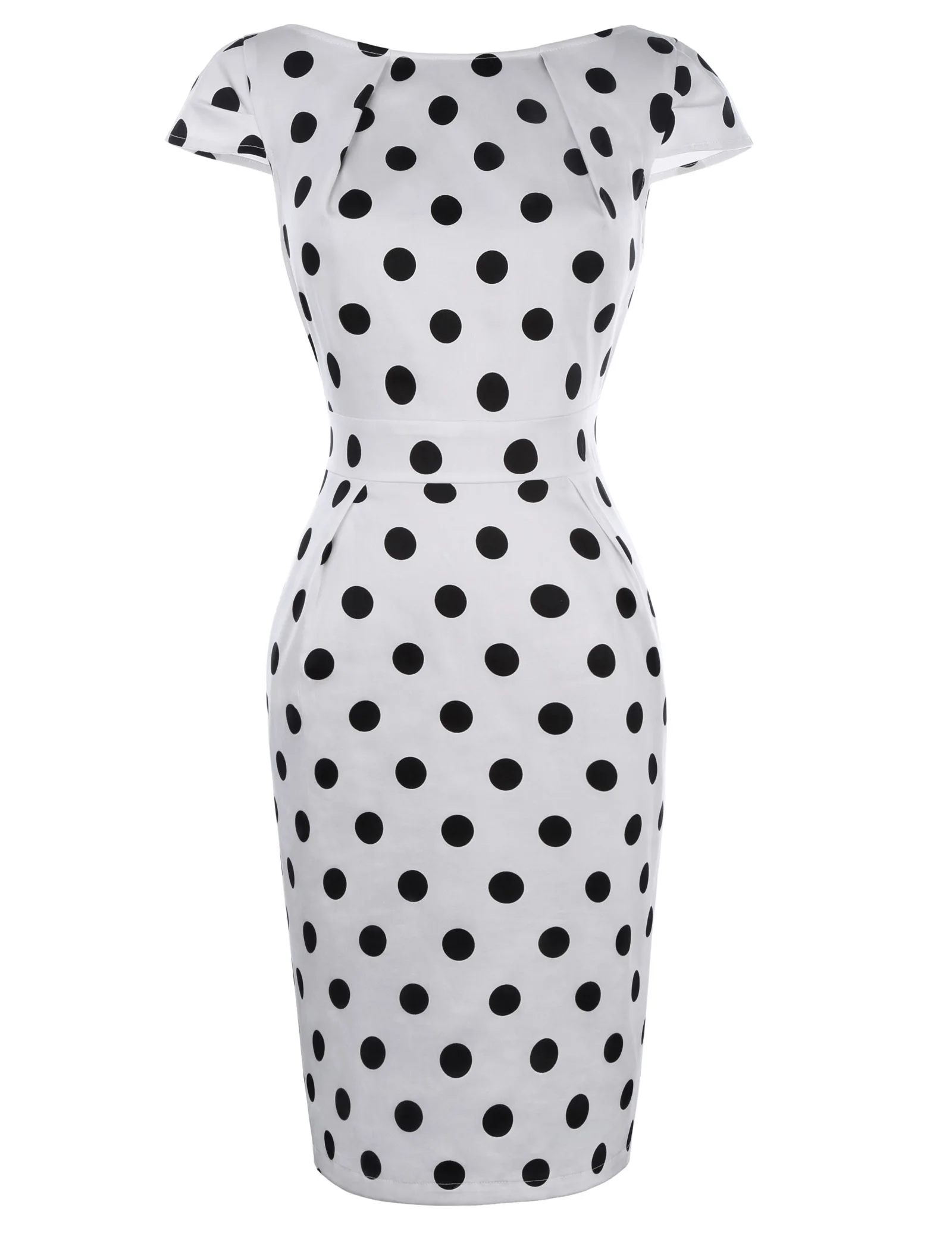 

Niceretro Vogue Polka Dots Cap Sleeve V-back Cotton Hips-wrapped Bodycon Dress