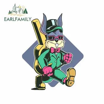 

EARLFAMILY 13cm x 10.2cm For Rabbit Guitarist Laptop Car Stickers Vinyl Material Decal Surfboard Waterproof For JDM SUV RV