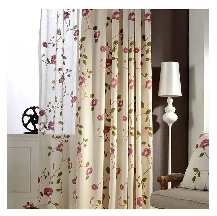 [Among the Flowers] Manufacturers Direct Selling Curtain Modern Garden Curtain Artificial Cotton Embroidery Curtain Fabric