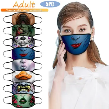

5PCS Fashionable Halloween Men And Women 3D Printed Washable Breathable Masks cosplay mask for face mascarilla de tela lavable