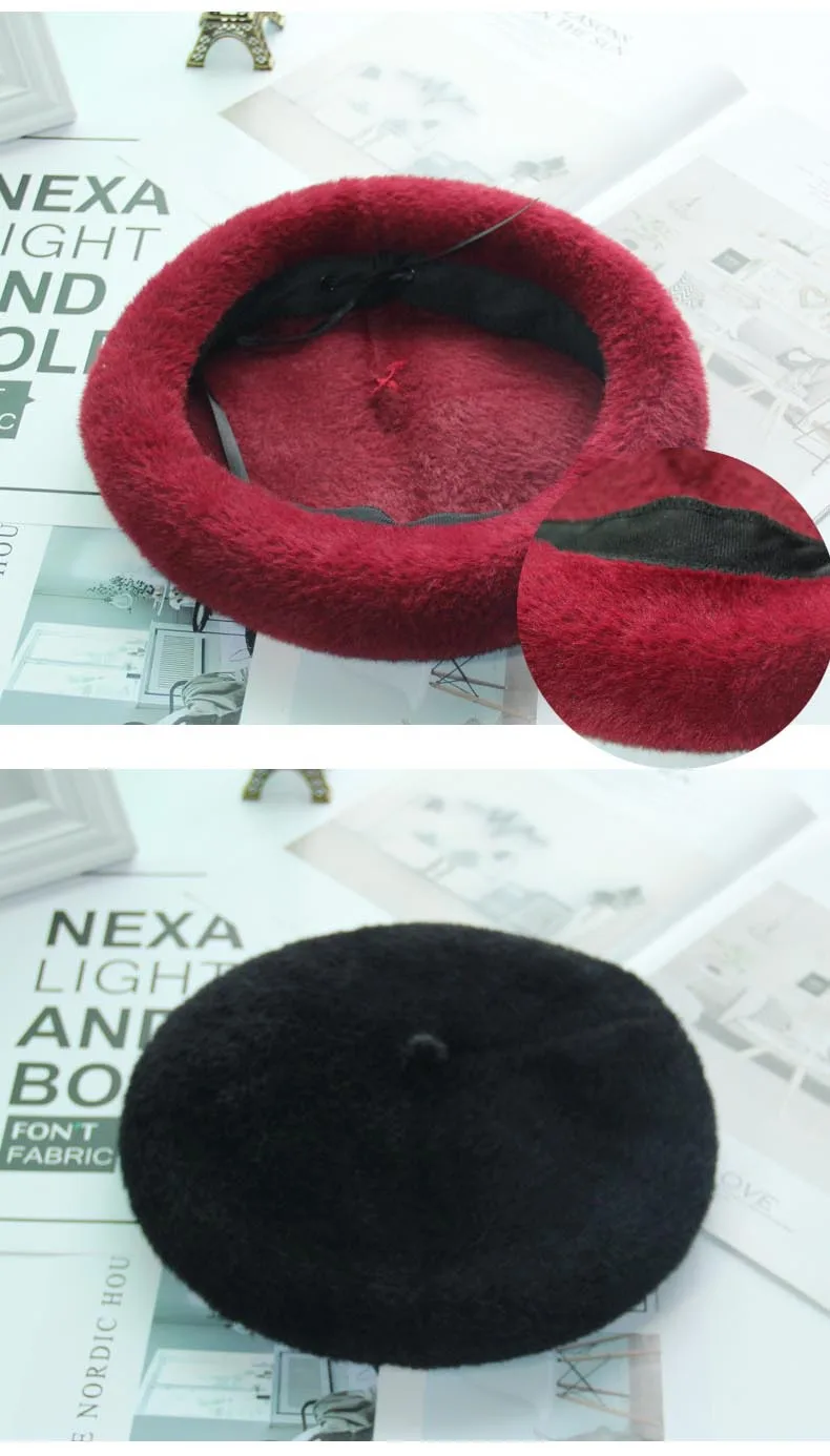 beret ladies autumn winter imitation fur warm hat wild painter cap girl hat fashion