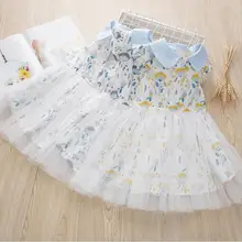 Летние сетчатые платья принцессы с принтом для девочек, милое детское платье, 6 шт./партия