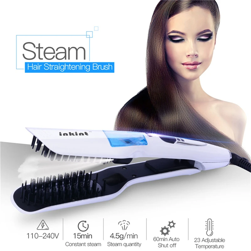 

Electric Steam Hair Straightening Brush Professional Ceramic Flat Iron Fast Heat Nano Ion Hair Straightener Comb Dual Voltage 31