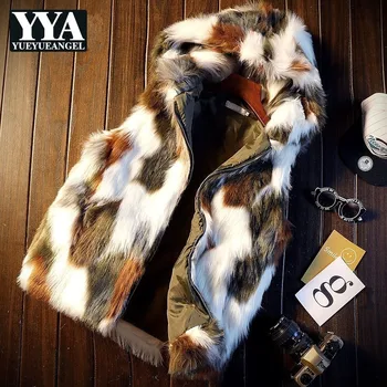 

Deigner New Winter Thick Faux Fur Mens Sleeveless Vests Fashion Camouflage Zipper Fly Hooded Slim Male Waistcoats Nightclub Wear