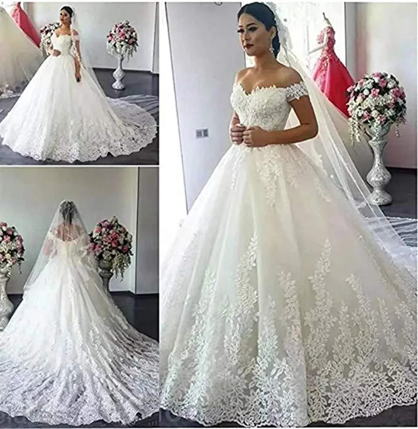 Горячее предложение, арабское свадебное платье с вышивкой в виде листьев, винтажное свадебное платье с открытыми плечами, большие размеры, платья принцессы со шлейфом