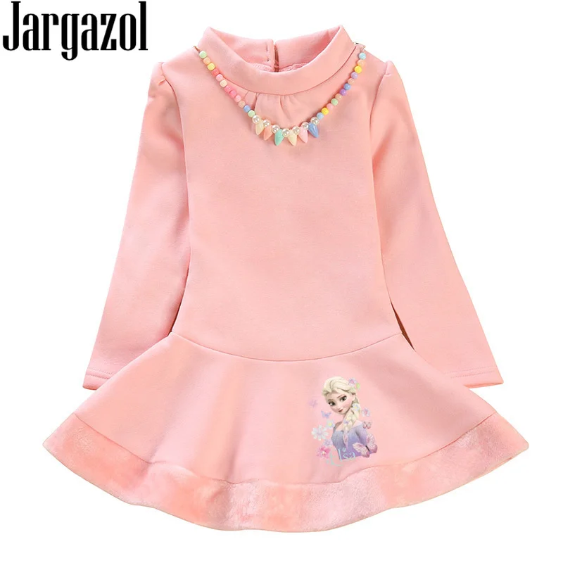 

Autumn Girl Icing Elsa Princess Dress Winter Fleece Long Sleeve Party Dress Elegant Christmas Dresses Kids Clothes with Necklace