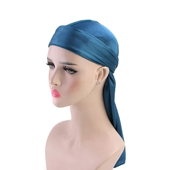 

Satin Silky Durags Hair Caps Women Wigs Turban Men Solid Color Hip Hop Cap Long Tail Headwrap Hair Styling Wrap Tool