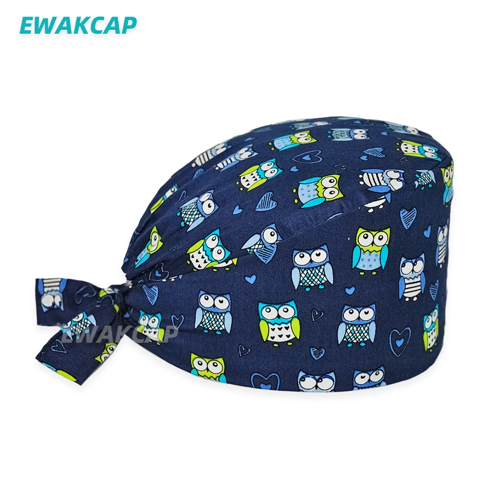 Unisex Scrub Cap with Buttons Adjustable Anime Printing Bouffant Nursing Hat Head Scarf Pet Shop Lab Women Work Surgicals Hats white skully hat Skullies & Beanies