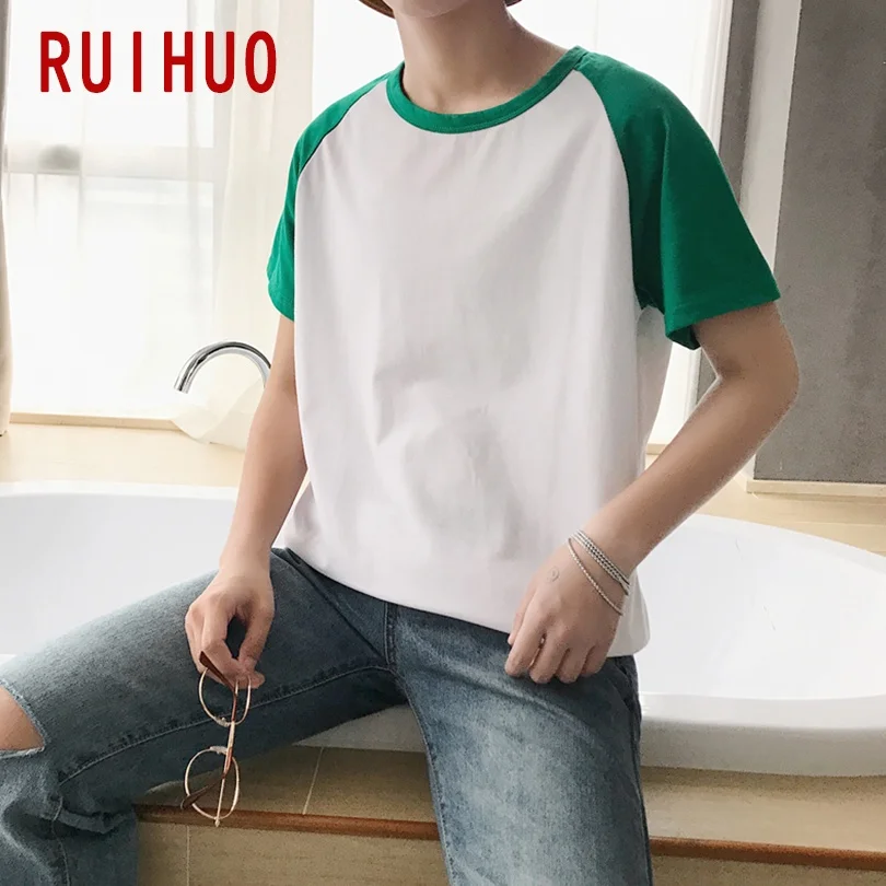 RUIHUO Мужская футболка с коротким рукавом круглым вырезом хлопок повседневные