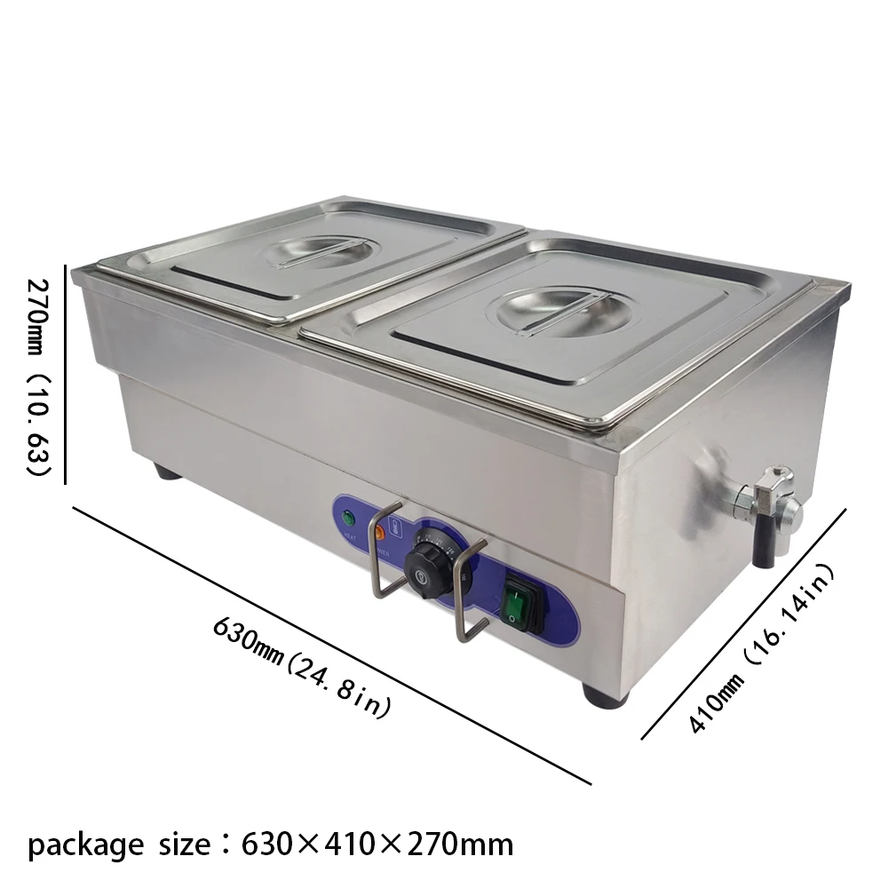 2 pots Wet Well Bain Marie Electric Sauce Food Warmer Commercial Stainless Pans 