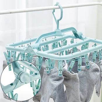 

32 Clips Drying Rack Underwear Socks Clip Hanger Multifunctional Clothes Windproof Storage Rack Clothes Drying Rack Clothespin