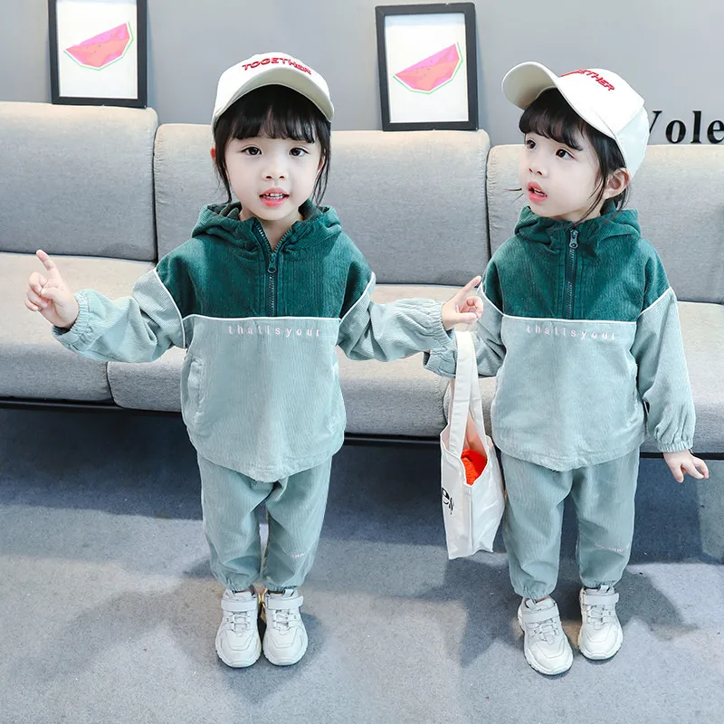 

Girls Windproof Pieces Set 2019 New Style Autumn Warm Autumn Two Corduroy Children Unisex Class a Childrenswear Fashion