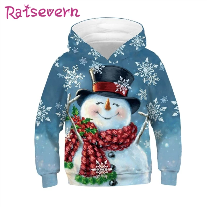 RAISEVERN; Рождественский принт; детские толстовки с капюшоном; унисекс; пуловер с капюшоном с принтом оленя и снежинки; повседневная одежда с длинными рукавами для мальчиков и девочек; коллекция года; Рождество