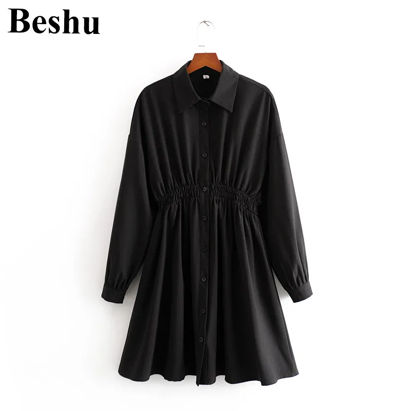 Женское однобортное платье рубашка za черное из твила с отложным воротником и