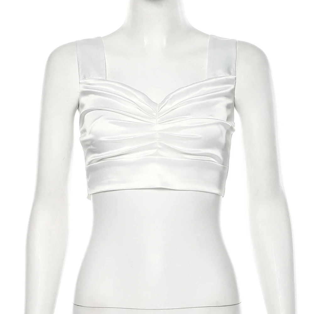 Sexy Satin Slik Tank Top Women Bow Draped V Neck Crop Top Sleeveless Short Cropped Backless cropped feminino Tank Tops