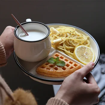 

Ceramic plate one person dinner set Japanese creative white breakfast dish oat salad bowl Children soup noodle tureen