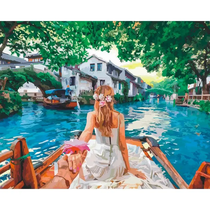 

SELILALI Girl On River Painting By Numbers Kits DIY Framed 60x75cm HandPainted Oil Picture By Number Home Decor Wall Art Photo