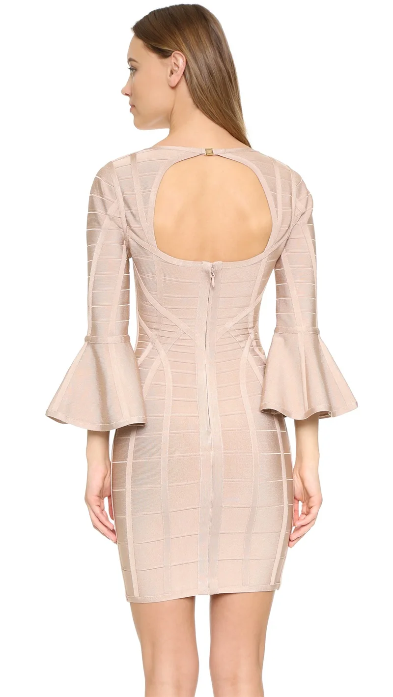 Flare Sleeve Deep V Neck Cutout Dress Women Bodycon Celebrity Evening Party Club Vestidos Stretch Mini Winter Bandage Dresses