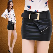 Искусственная кожа короткая юбка сексуальная тонкая стройнящая бедра юбка