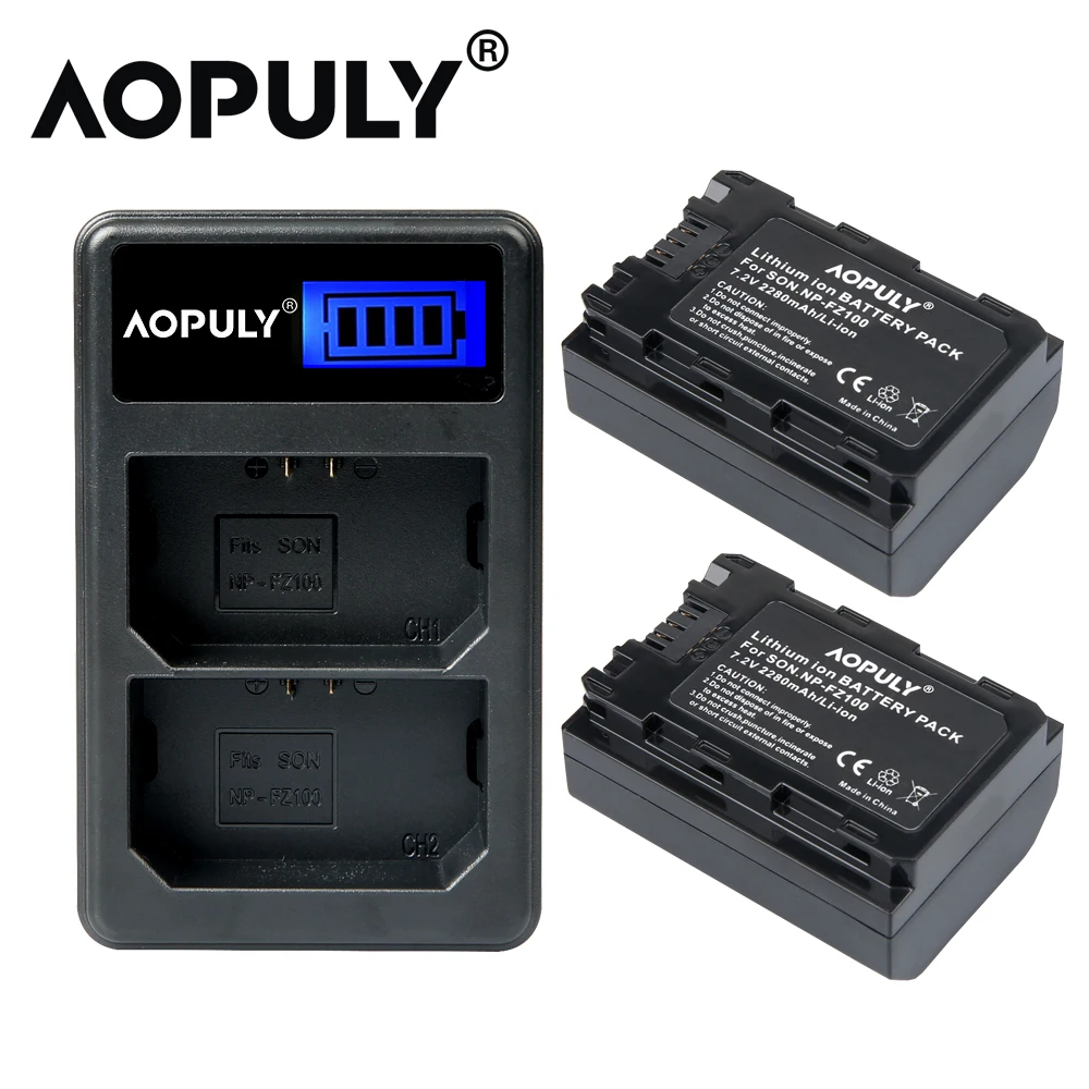 AOPULY NP-FZ100 NP FZ100 NPFZ100 камера Батарея ЖК-дисплей двойной Зарядное устройство для sony Alpha 9 A9 9R A9R 9S A9S A7RIII A7R3 BC-QZ1 - Цвет: 2 battery n charger