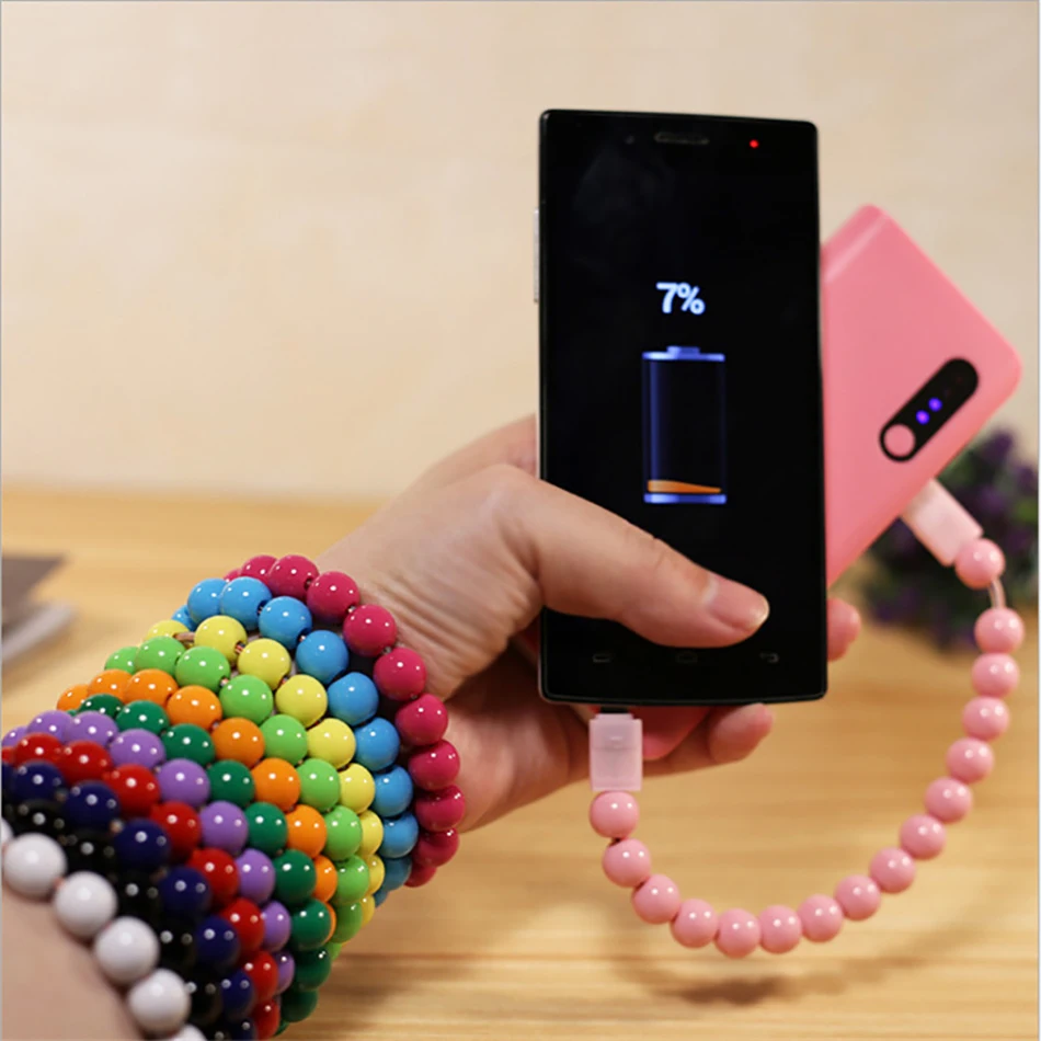 Pure Color Bead Bracelet Micro USB Cable Type C Data Sync Charging Cord For iPhone Samsung huawei Android Mobile Phone Charger usb c 61w