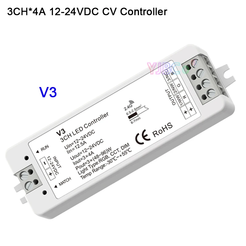 

DC 12V 24V 2.4G RF 3 in 1 Single color/color temperature/RGB led Controller 3CH*4A V3 receiver for led strip light