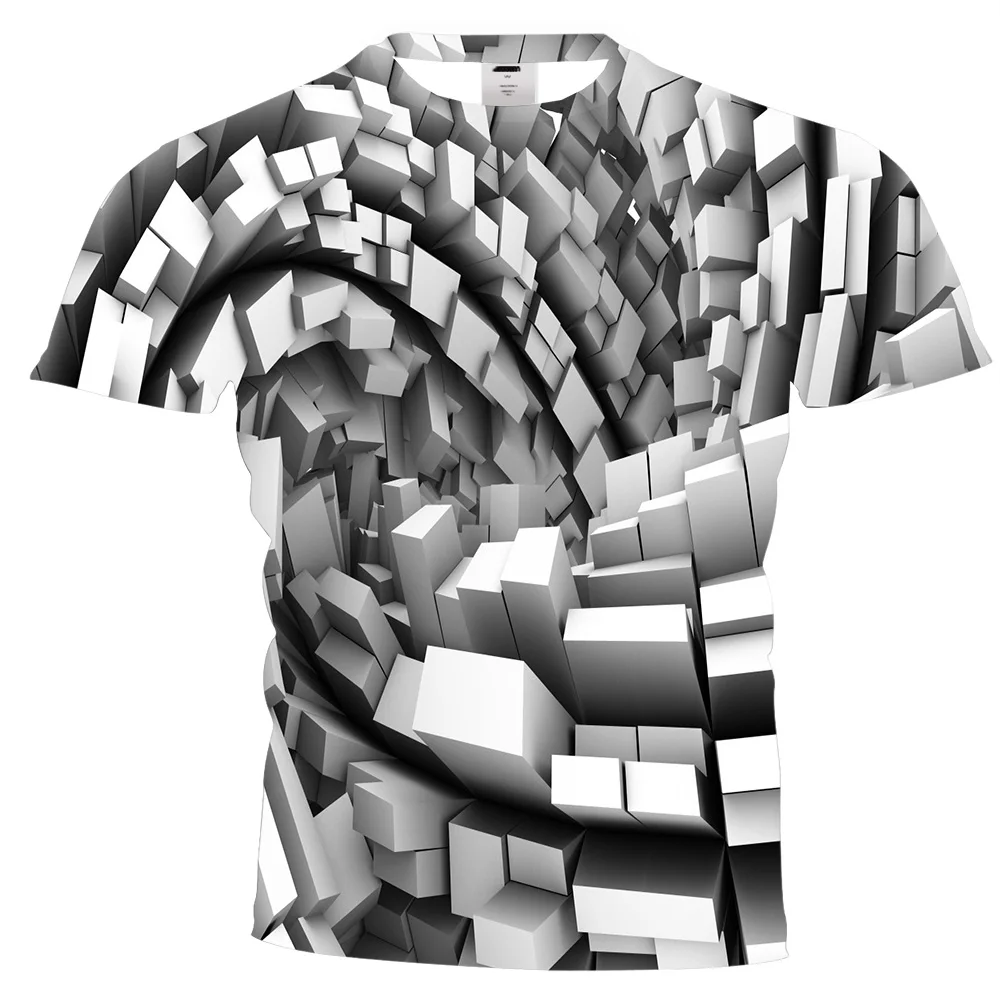 

UNEY Men's 3D Geometric Print Round Neck Street chic T-shirt Visual Deception Plus Size Short Sleeve