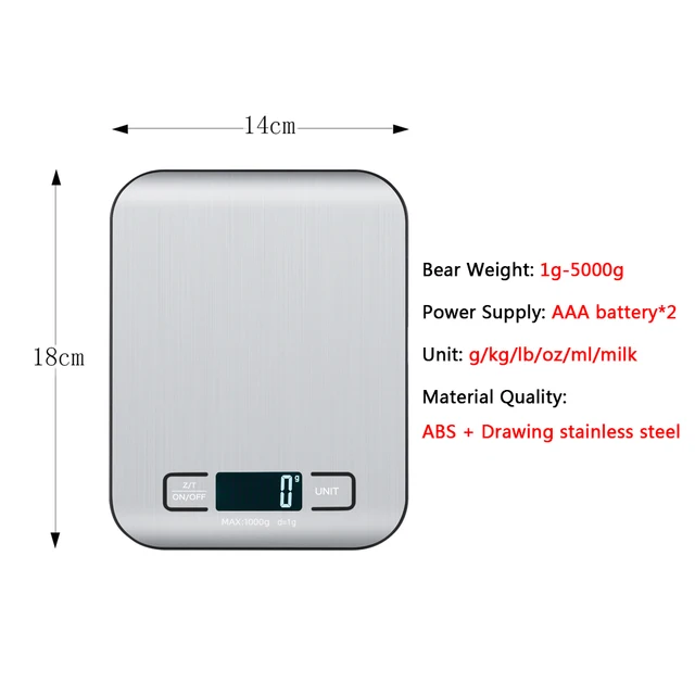 10/5 Kg Konyhai Méretű Rozsdamentes Acél Mérlegelők Többfunkciója Főzési Háztartás Mérlegelése Elektronikus Skála - Image 6
