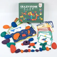 Blocs de construction de pierres colorées en bois pour enfants, Puzzle Jenga Jieshi, jouets d'apprentissage cognitif de la maternelle 