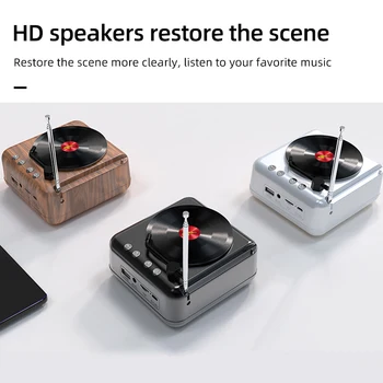 

Vintage Mini Speaker Bluetooth 5.0 Portable Boombox Portable Speaker with Simulate Rotate CD FM Radio Antenna