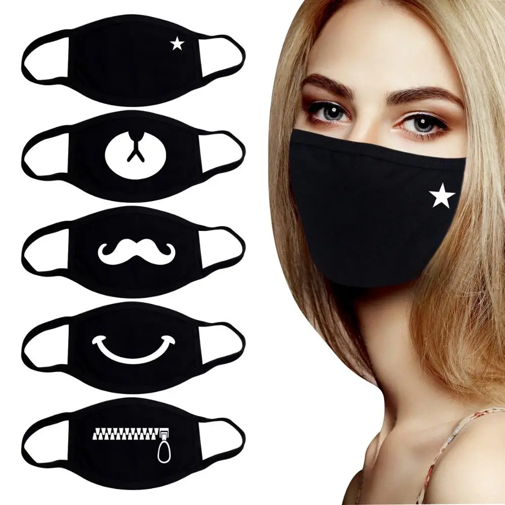 Korean Funny Expression Smile Creative Mouth Face Mask For Mouth Black Kpop Unisex Kawaii Face Muffle Mask Cotton Fashion
