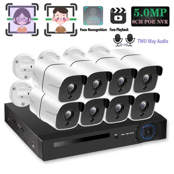 

H.265 48V POE 8CH AI Human Detection Face Record CCTV NVR Two way audio System 5MP 2592*1944Px 1/3 inch IP66 POE IP Camera Kit