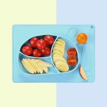 

Children's Sucker Silicone Dinner Plate Anti-fall Cartoon Food Supplement Bowl Baby Placemat Supplementary Food Division Tray