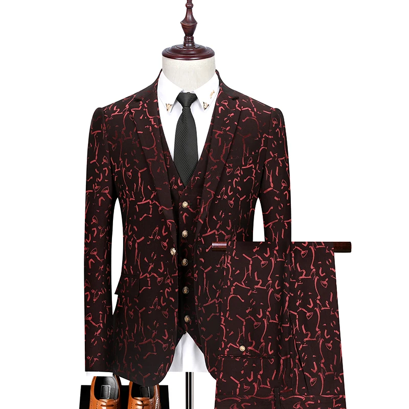 Синий мужской костюм из трех предметов(куртка+ брюки+ жилет), модное деловое свадебное платье, черный, красный мужской пиджак, пальто, брюки, жилеты
