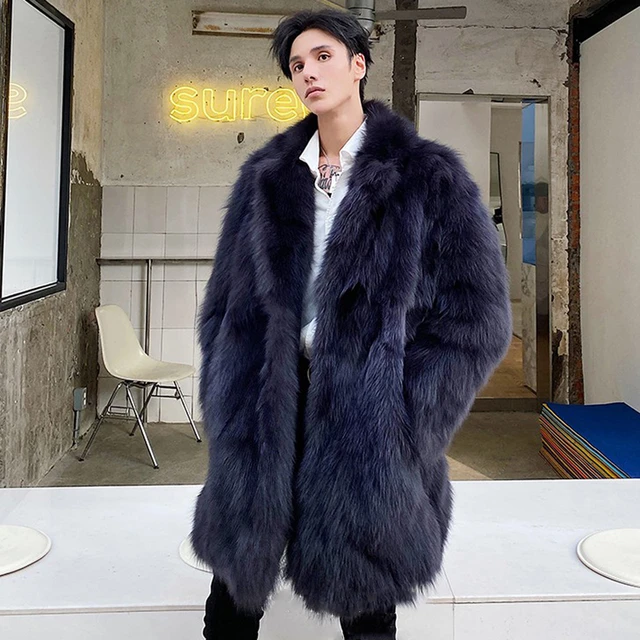 Mink Fur Long Mens Coat Furry Overcoat Thicken Parkas Winter Warm Outwear  Casual