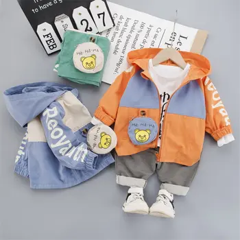 

Spring Kids Clothes Children Boys Girls Cartoon bear Hooded zipper Jacket T Shirt Jeans Pants 3pcs/sets Baby Infant Sportswear