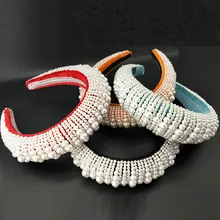 5 Colors Baroque Beaded Headband Head Chain Soft Sponge Hairbands Pearl Crown Head Accessories Fashionable, Western Style