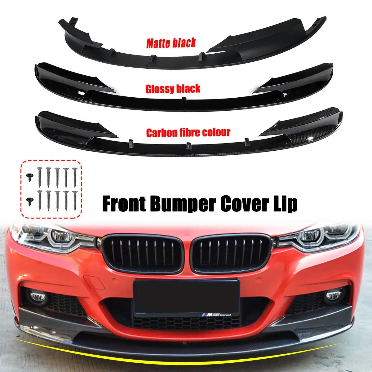 

3 Style Carbon Fibre/Glossy/Matte Black Front Bumper Cover Lip Surface Body Spoiler For BMW F30 3 Series M Style 2012-2018