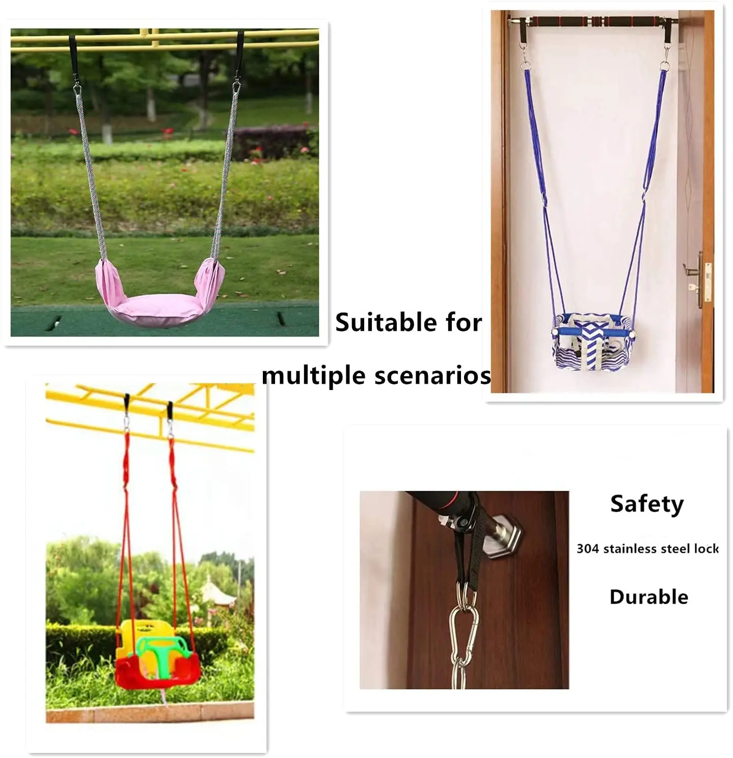 2 PCS 26cm/10inches 440 Lbs Heavy Duty Hanging Strap with Carabiner Hook for Hammock Plank DIY Cable Maching Pulley Punching Bag 6