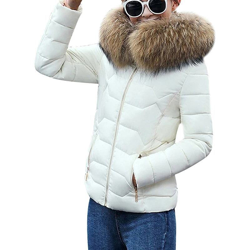 YMING Fashion Winter Down Jackets Women Puffer Warm Parks with Hooded Detachable Fur Collar Female Coat Cotton Outwear Clothes