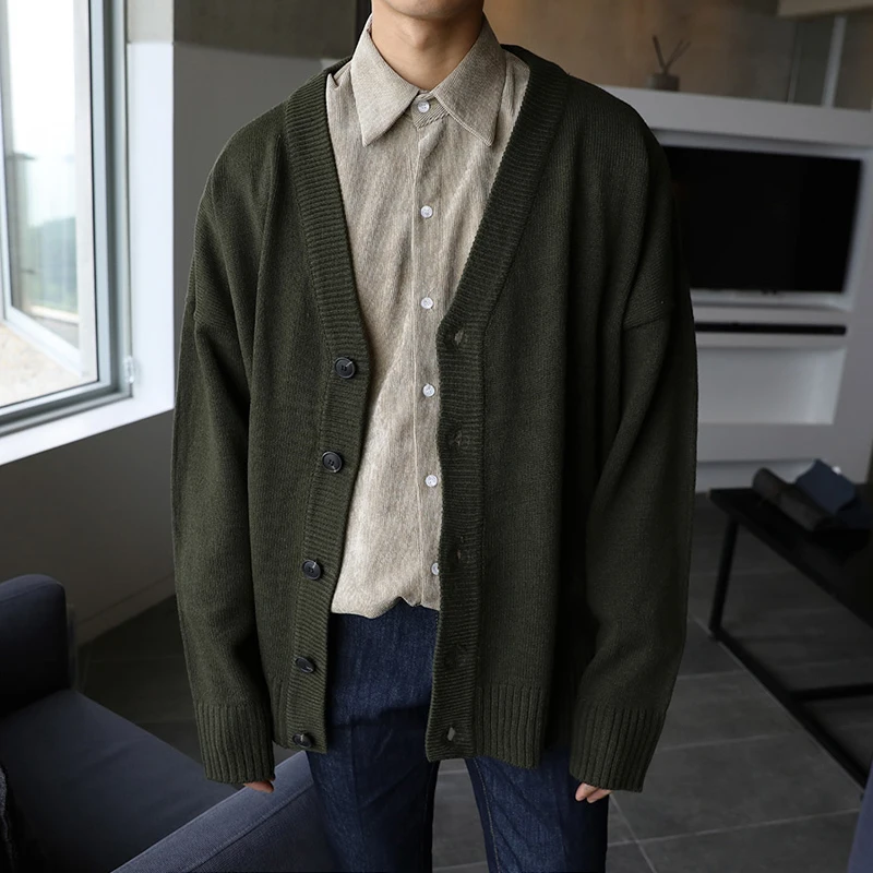Men's Wear Knitted Sweater Loose V-neck Single-breasted Solid Color Knitted Cardigan Coat Autumn 9Y3266 knitted sweater coat knitted cardigan