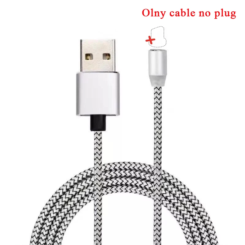 GEMT Magnetic USB Cable Fast Charging USB Type C Cable Magnet Charger Charge Micro USB Cable Mobile Phone Cable USB Cord - Color: Silver(no plug)