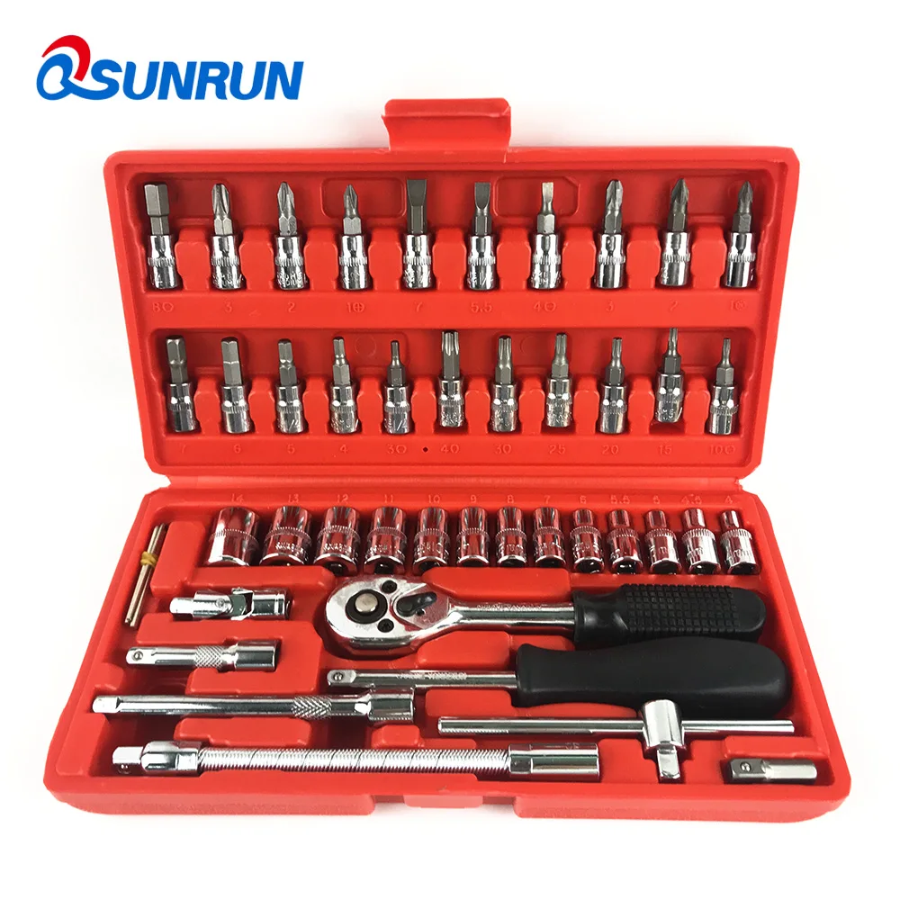 

46-in-1 Carbon Steel Combination Tool Set, Wrench Batch Head Ratchet Pawl Socket Spanner Screwdriver Household Car