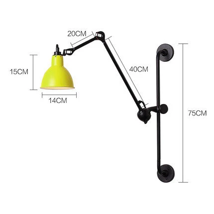 Винтажный Длинный настенный светильник Современный осветительный прибор вращающийся настенный светильник для спальни/Кабинета светодиодный настенный светильник - Цвет абажура: A design  yellow