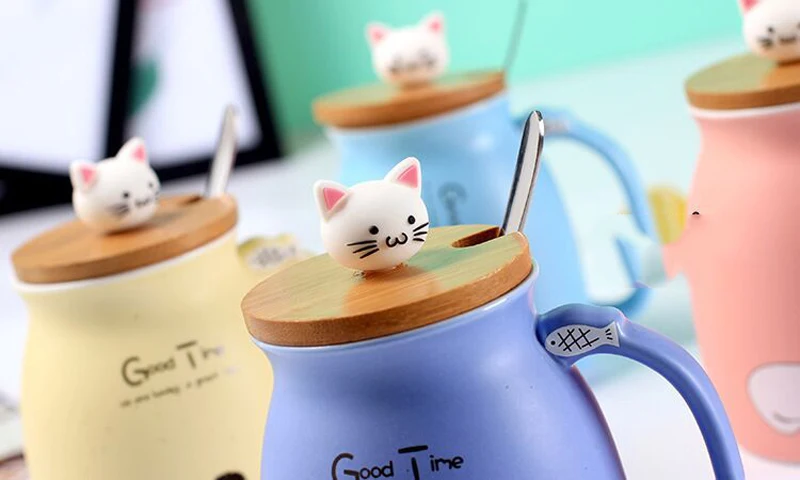 Zakka креативная керамическая кружка с котом, японская кружка с крышкой, мультяшный котенок, милый Молочный Сок, пара чашек, кофейные кружки, ложка для дома и офиса