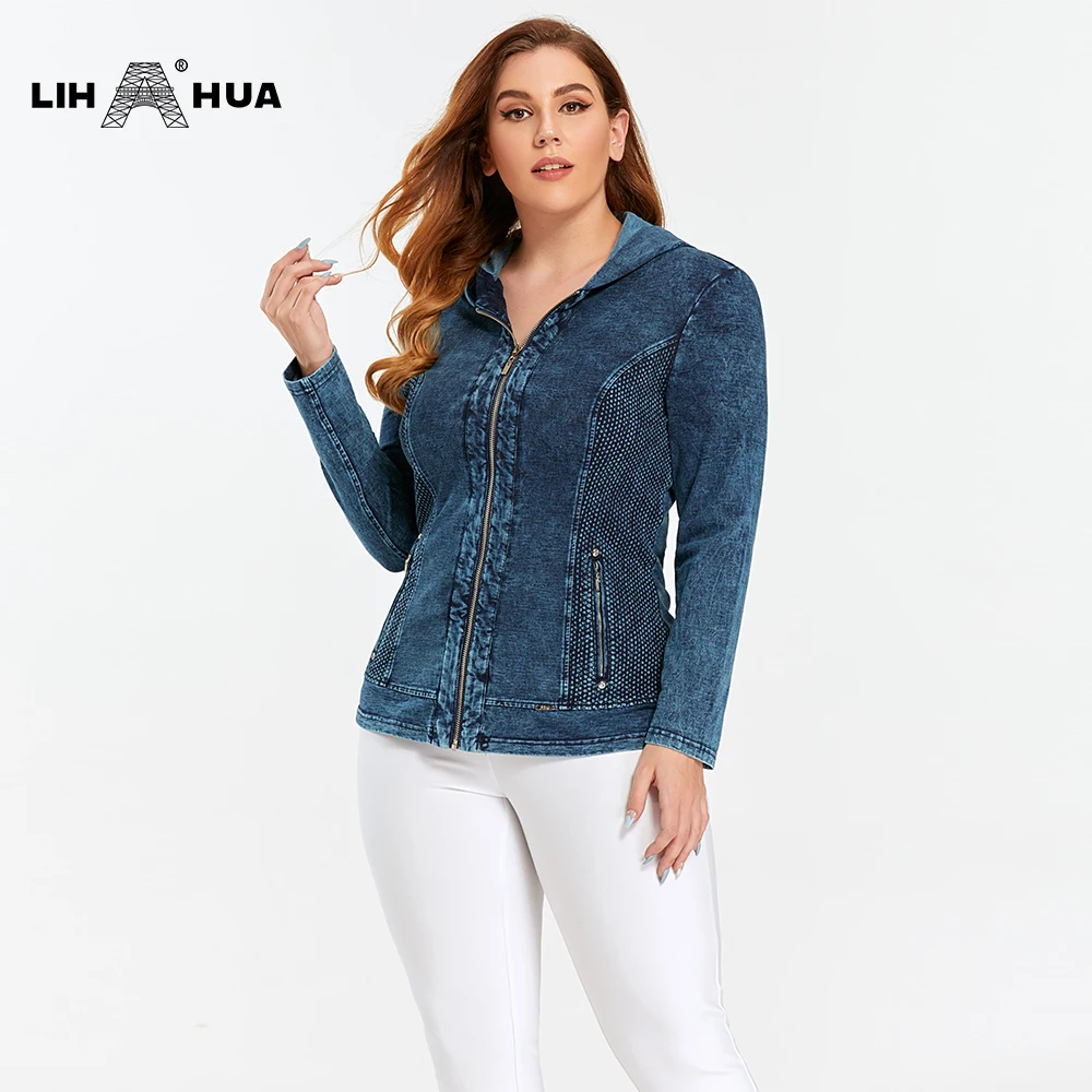 Женская джинсовая куртка LIH HUA осенняя повседневная хлопковая трикотажная с