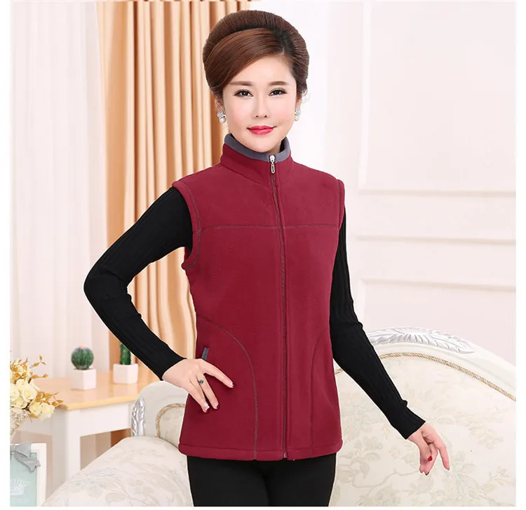 Autumn Winter Vest Middle-Aged Women Plus Size Warm Fleece Vest Womens Standing collar Sexy Casual Coat Female 5XL LM89